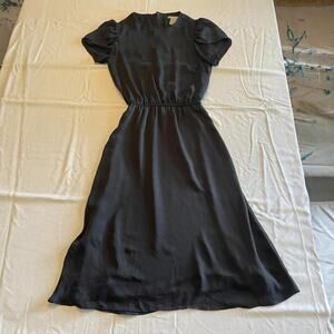 Dainty Dark Academia Dress with Puffy Sleeves, Gathered Waist & Buttoned Back